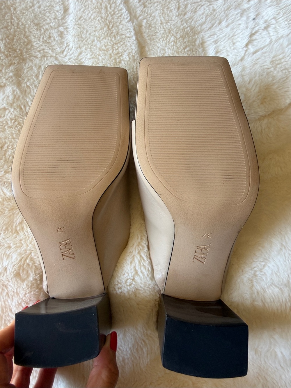 Zara Beige Leather Open-Toe Block Heel - Picture 4 of 5